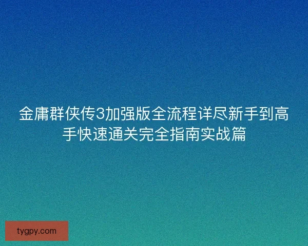 金庸群侠传3加强版全流程详尽新手到高手快速通关完全指南实战篇 金庸群侠传3加强版全流程详尽新手到高手快速通关完全指南实战篇