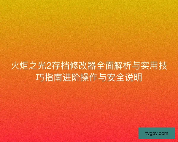 火炬之光2存档修改器全面解析与实用技巧指南进阶操作与安全说明